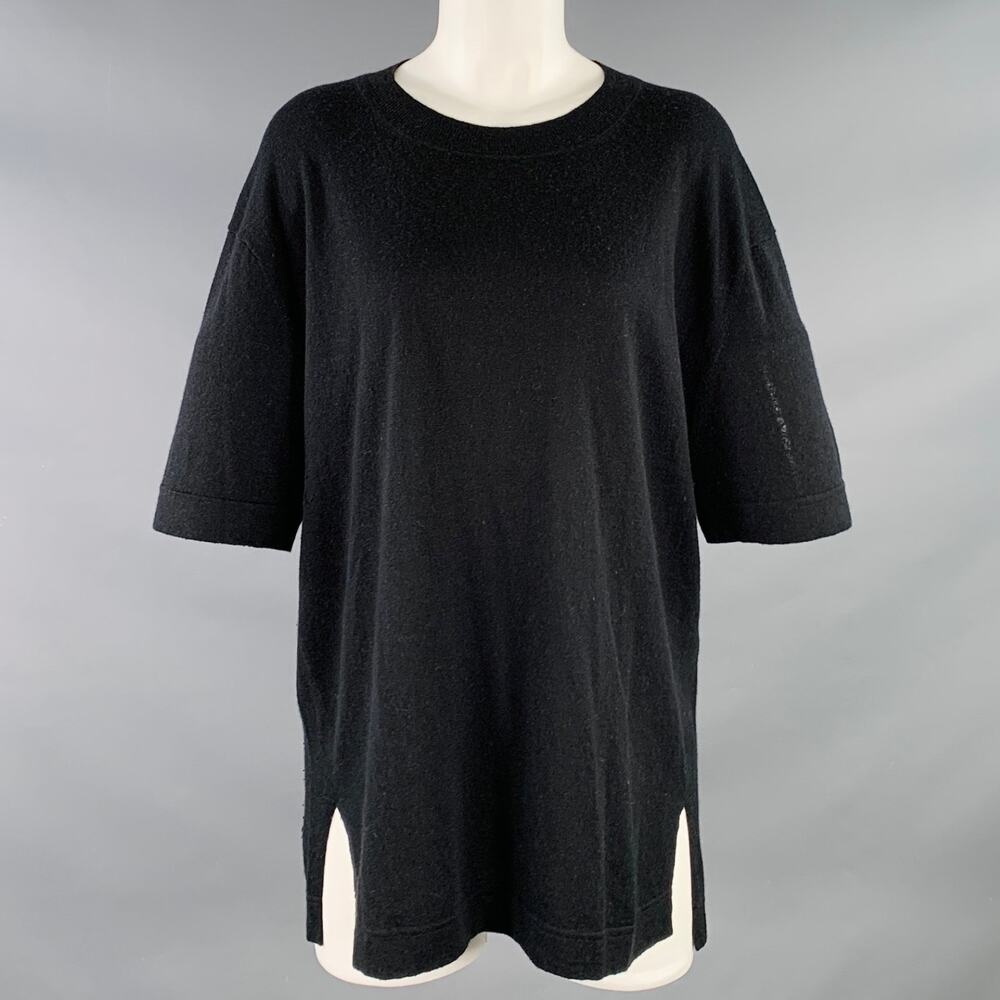 2 Black Silk Cashmere Jersey Short Sleeve Crew Neck Oversized T-shirt Casual Top